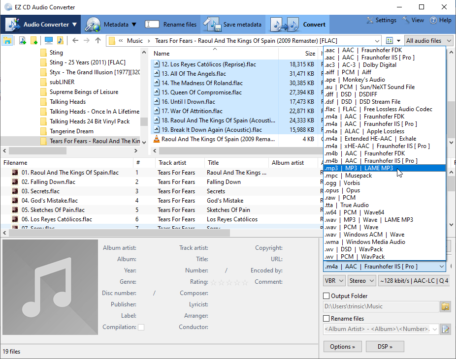 EZ CD Audio Converter Window File Type Selection